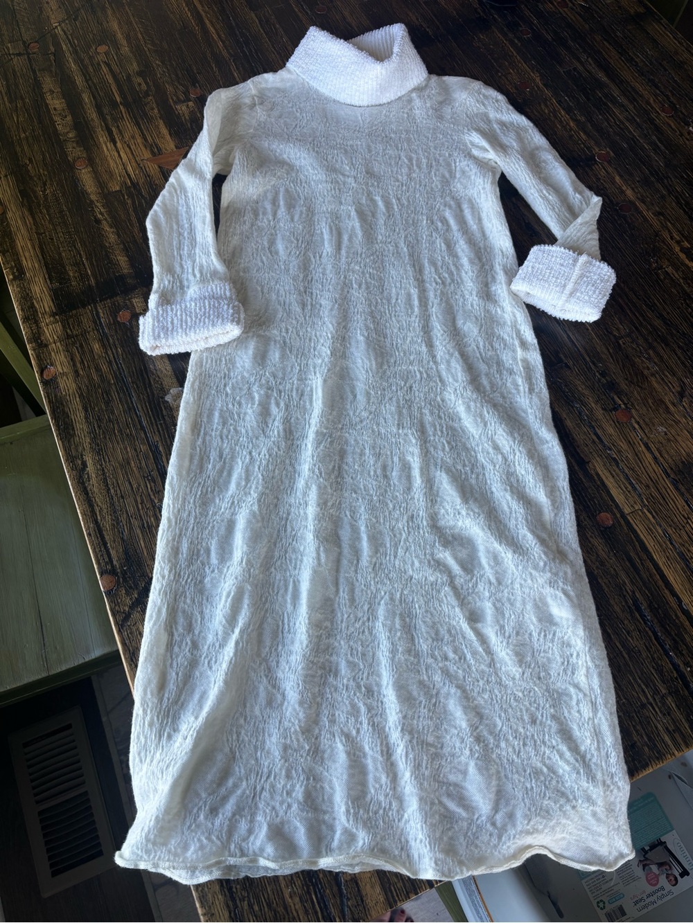 Zara Cream textured lightweight Turtleneck Midi Dress